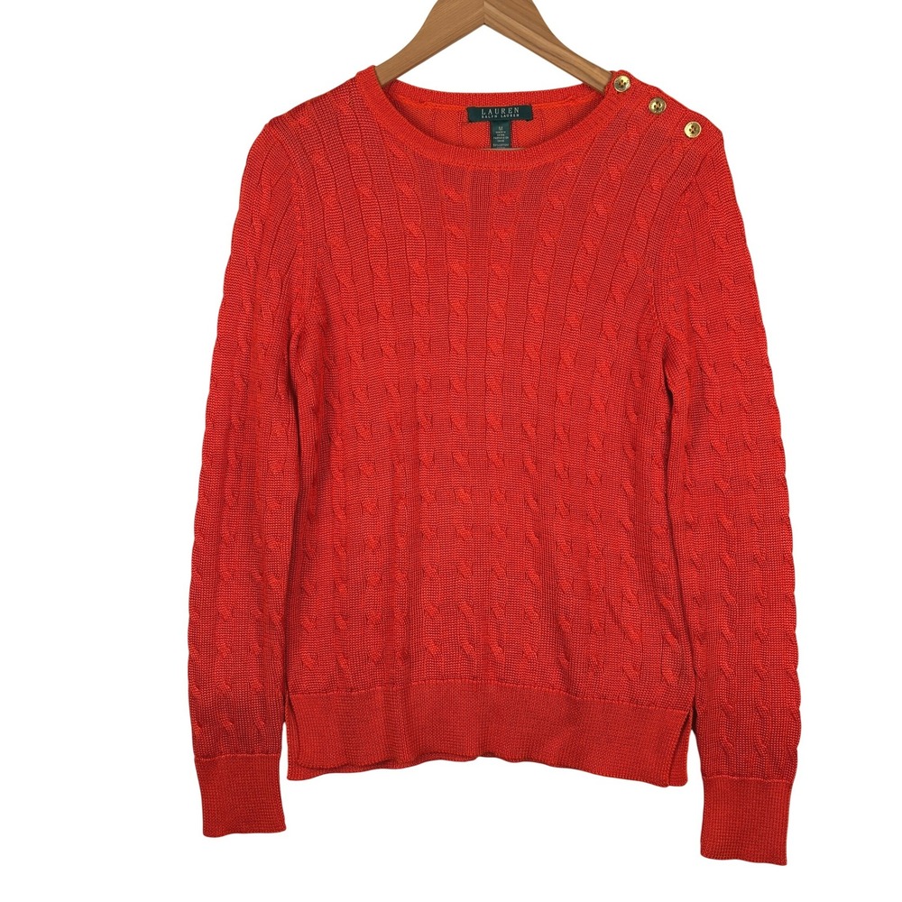 NWOT Lauren Ralph Lauren Women Crew Neck Cable Knit Sweater Sz L Classic Preppy